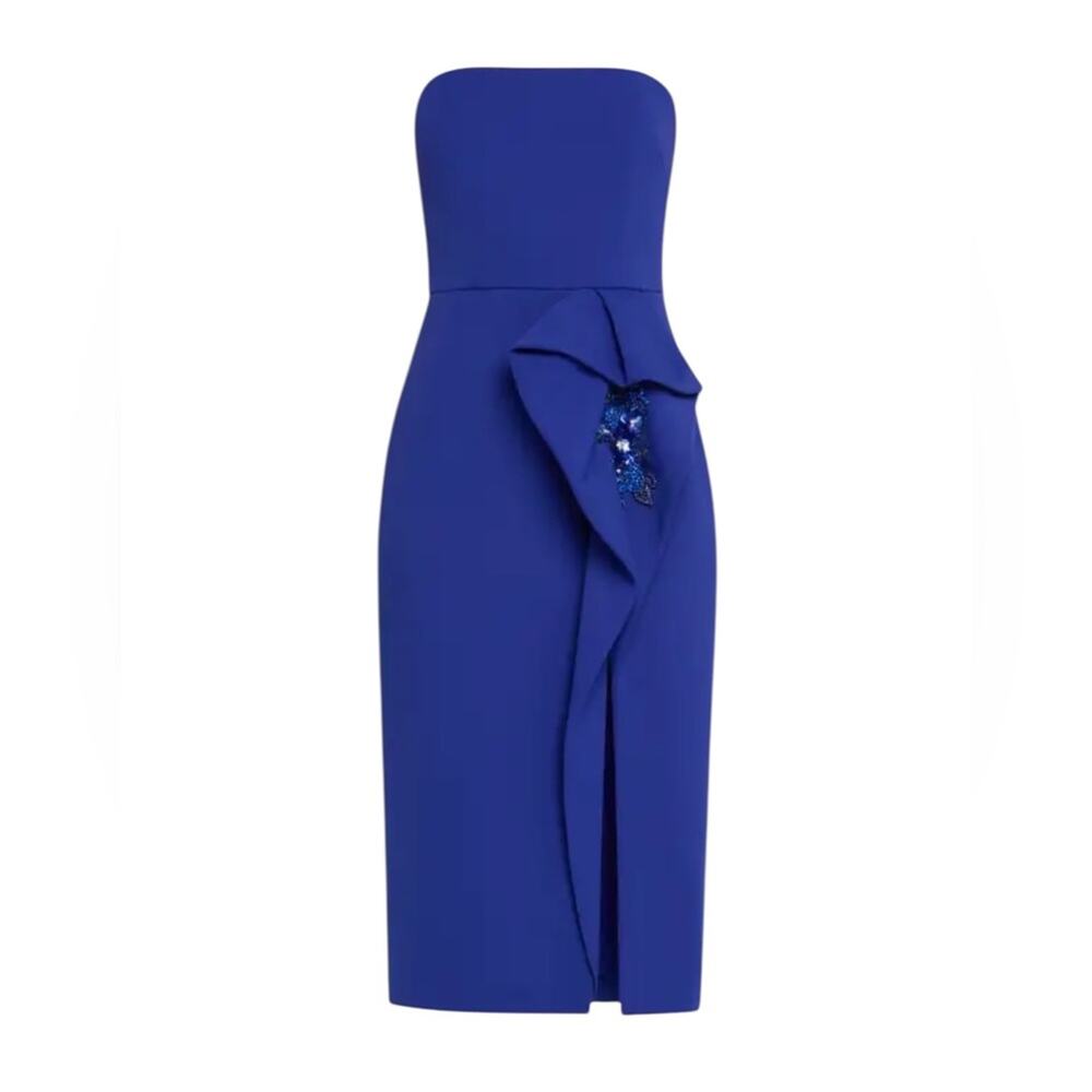 NWT Aidan Mattox Strapless Bonded Crêpe Appliqué Cocktail Indigo Dress – Sz 6 - Picture 5 of 14